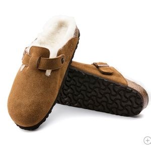 Birkenstock Mink Brown Suede Shearling Boston Clogs SZ 40